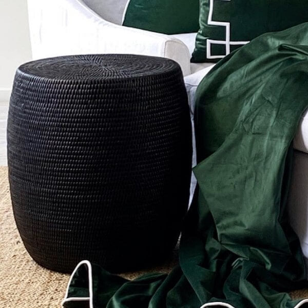 Chic Rattan Barrel Side Table - Black