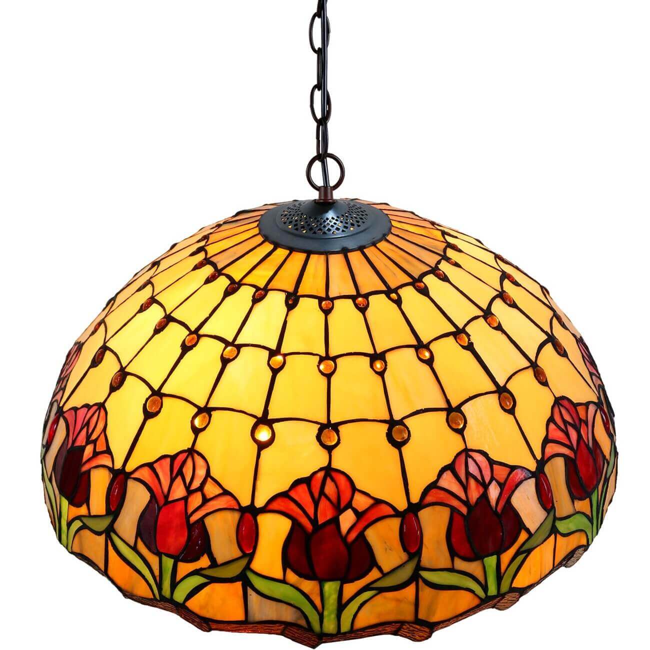 Red Tulips Tiffany Stained Glass Hanging Lamp