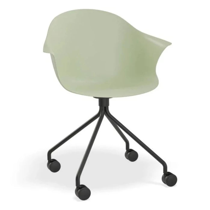 Refreshing Green Pyramid Base with Castors Dining Armchair