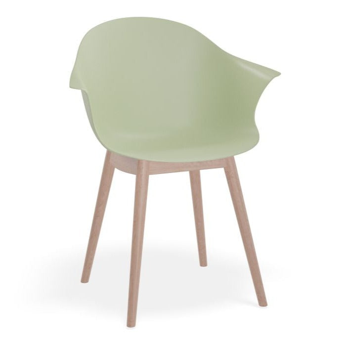 Refreshing Green Shell Seat Wooden Legs Dining Armchair