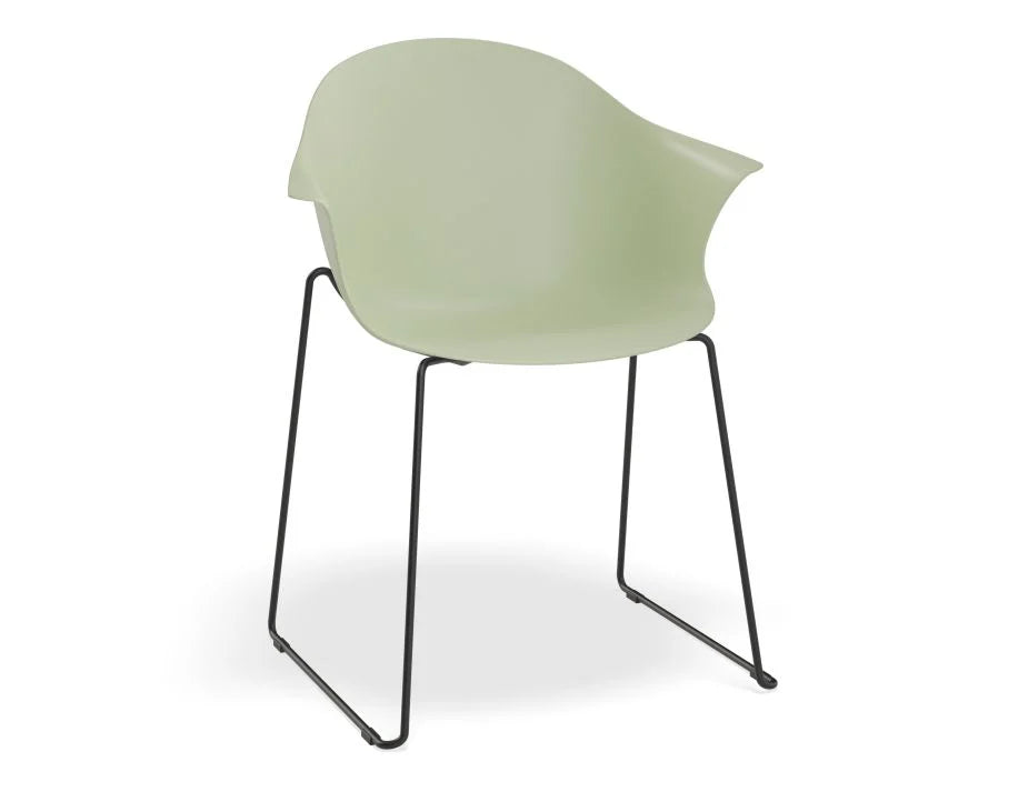 Refreshing Green Sled Base - Black Dining Armchair
