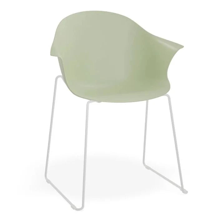 Refreshing Green Sled Base - White Dining Armchair
