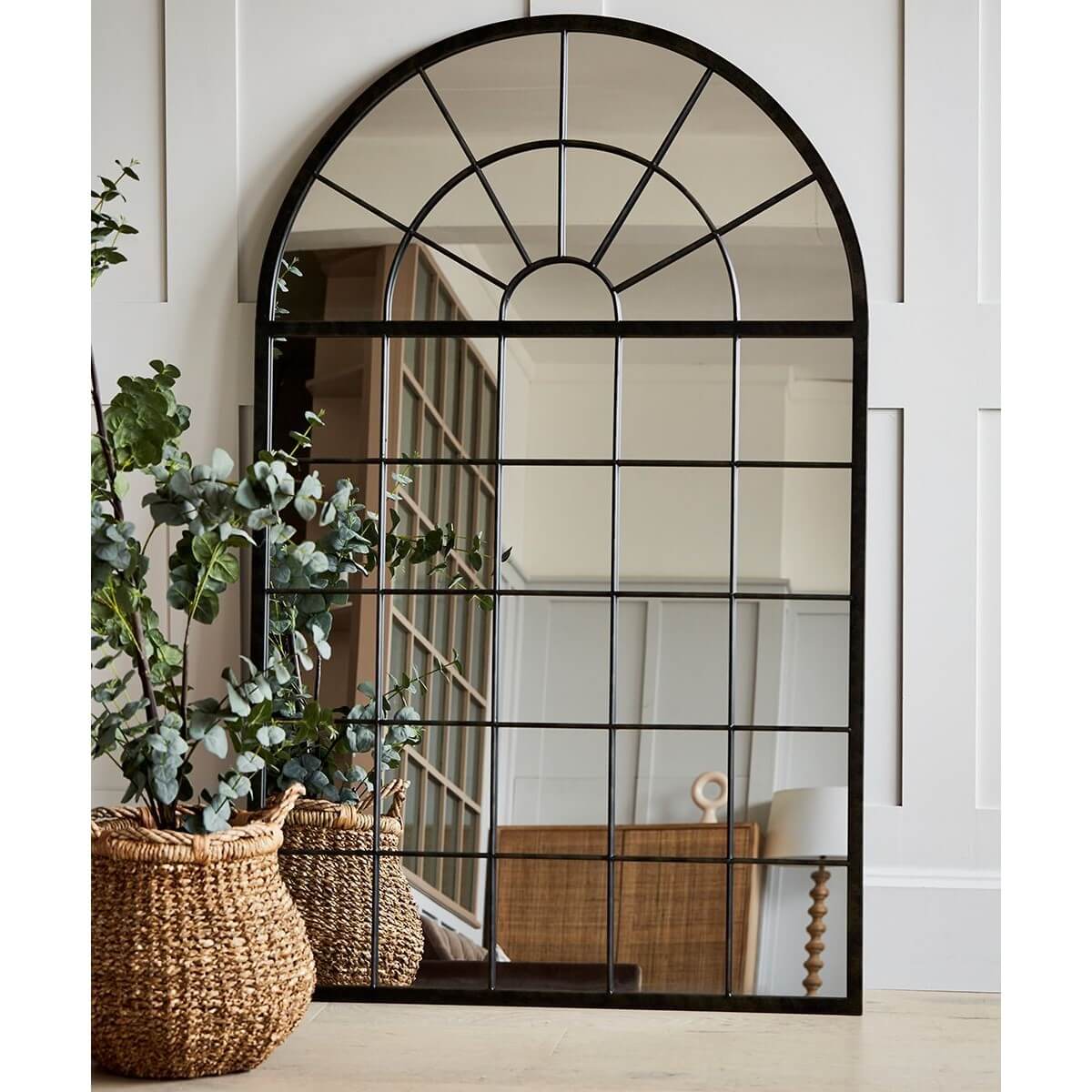 Regal Leaning Metal Framed Mirror Black 160cms