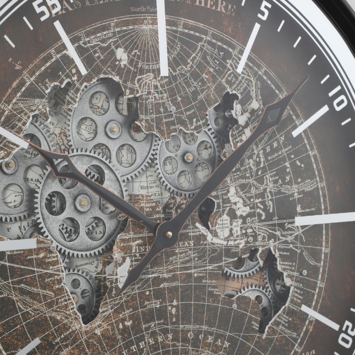 Round Atlas Hemisphere Exposed Gear Movement Wall Clock - 60cms