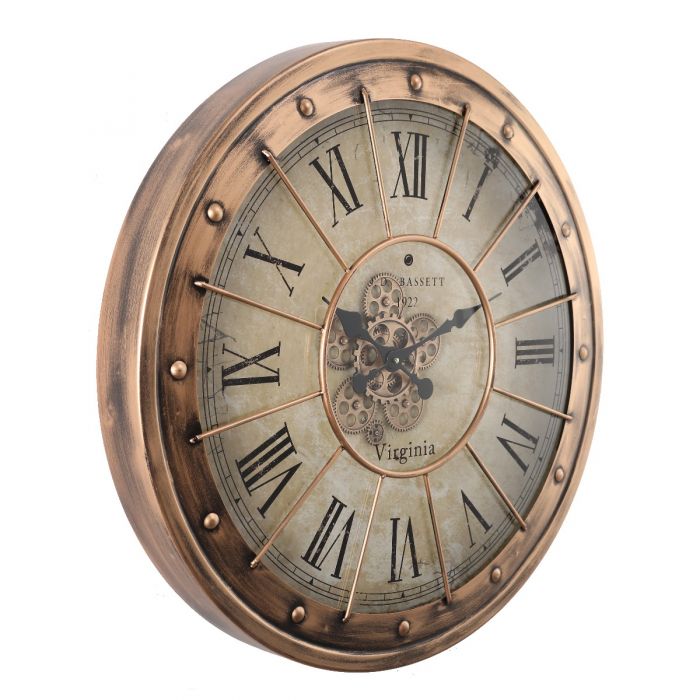 Round Basset Industrial Gear Movement Wall Clock - 80cms