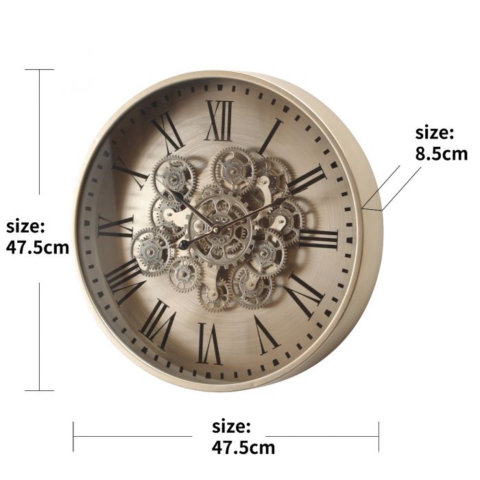 Round Birmingham Industrial Moving Cogs Wall Clock - 47.5cms