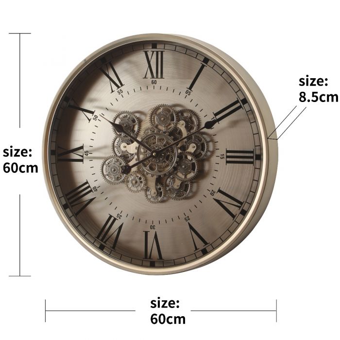 Round Birmingham Industrial Moving Cogs Wall Clock - 60cms