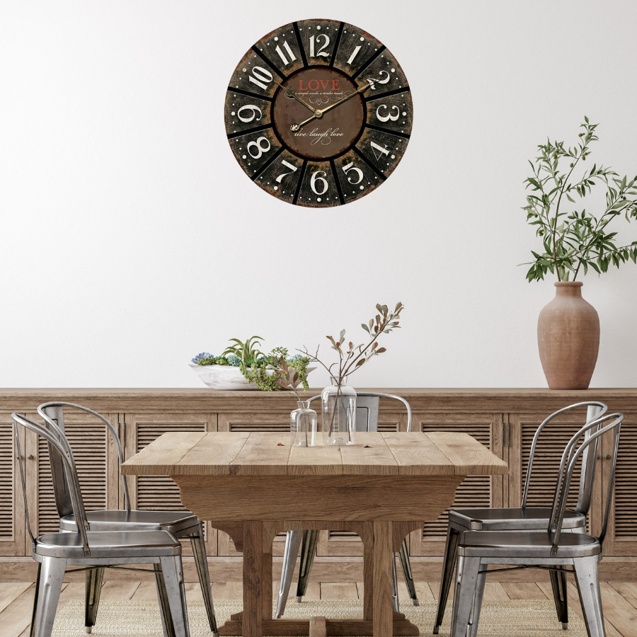 Round Charcoal Wall Clock With "Love"
