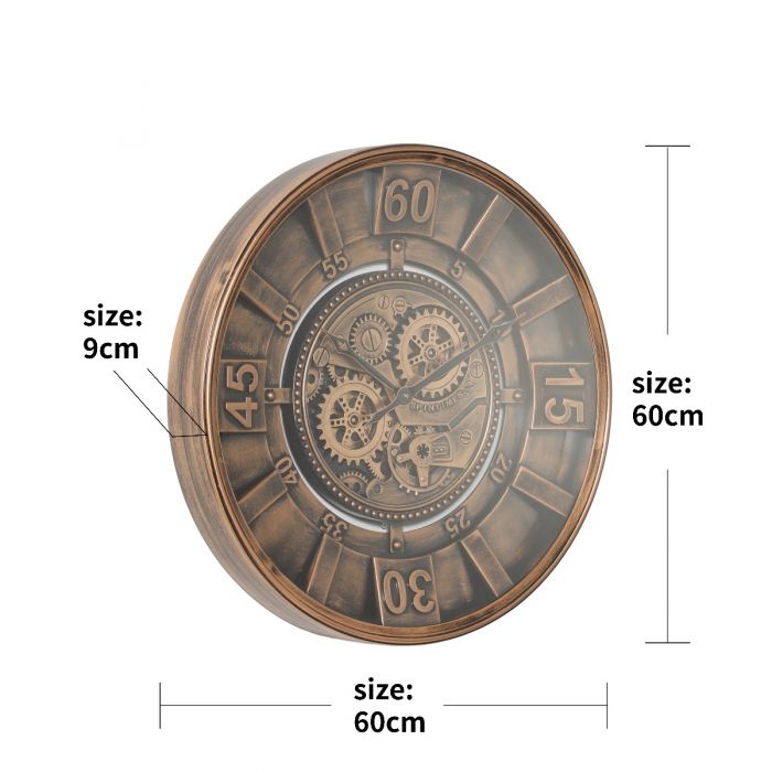 Round Contara Exposed Gear Movement Wall Clock - 60cms