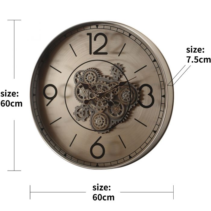 Round Edinburgh Industrial Moving Cogs Wall Clock - 60cms