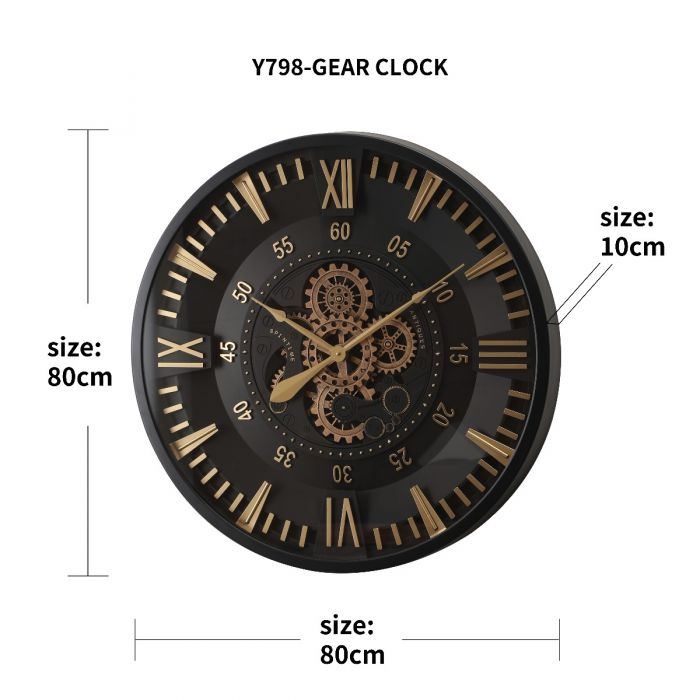Round El Dorado Exposed Gear Movement Wall Clock - 80cms