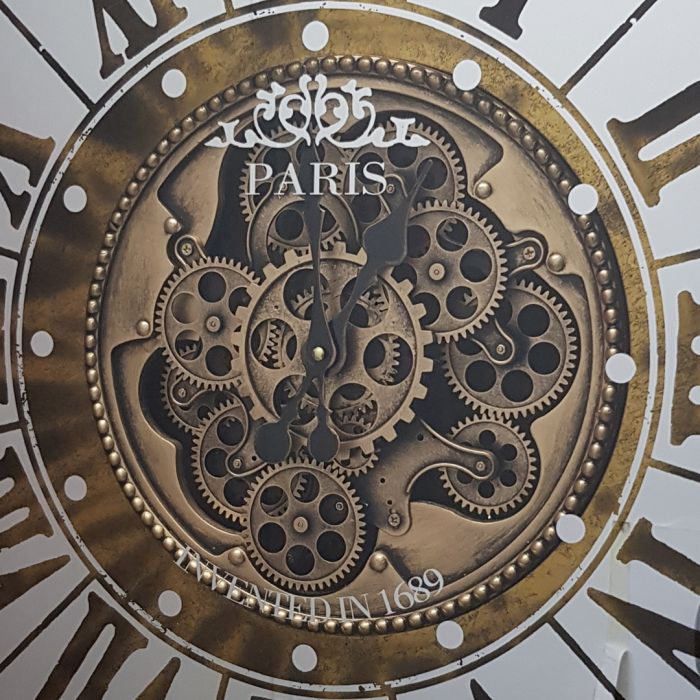 Round Mirrored Paris Exposed Gear Movement Wall Clock - 80cms