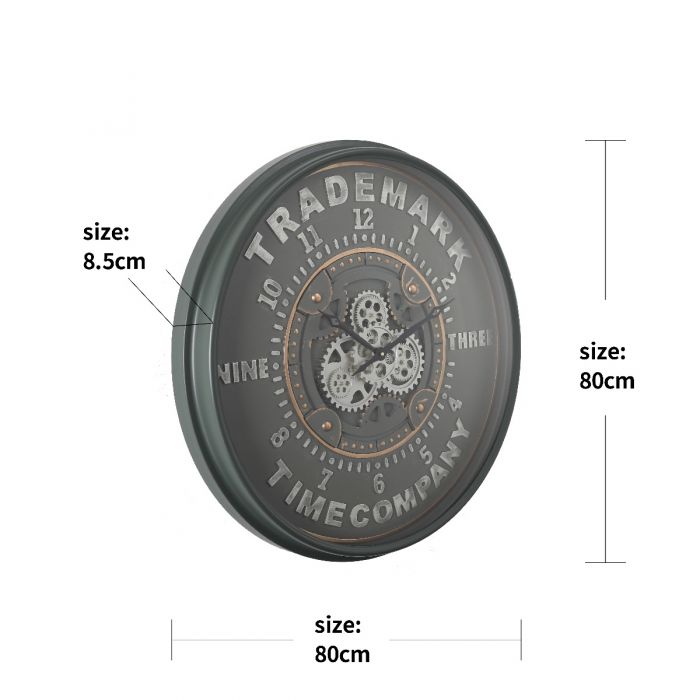 Round Modern Trademark Gear Movement Wall Clock - 80cms