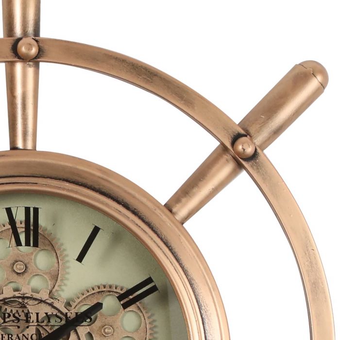 Round Nautical Wheel Exposed Gear Movement Wall Clock - 65cms