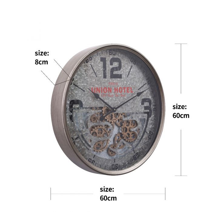 Round Paris Union Exposed Gear Movement Wall Clock - 60cms