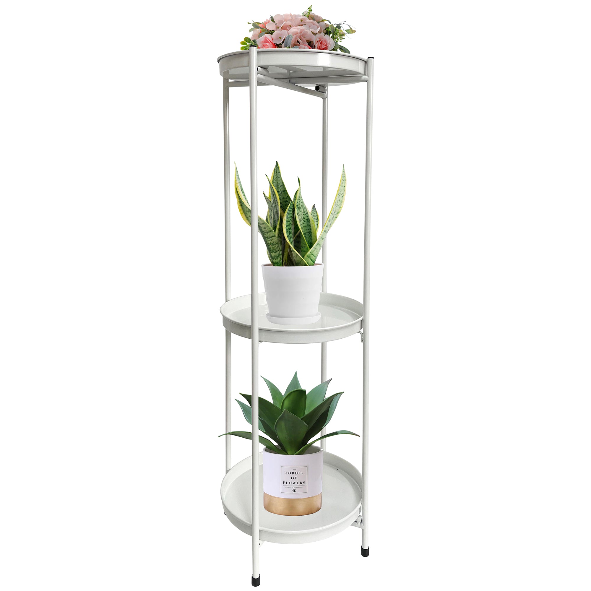 Round White Metal 3 Tier Shelf Display / Plant Stand