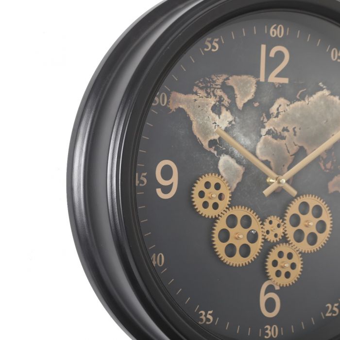 Round World Exposed Gear Movement Wall Clock - 53cms
