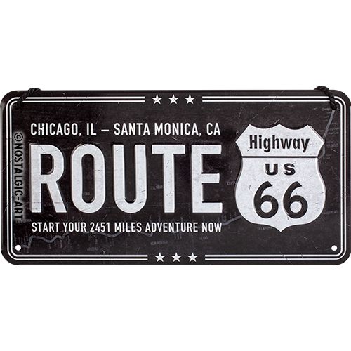 Route 66 Black - Nostalgic-Art Hanging Sign - 10 x 20cm