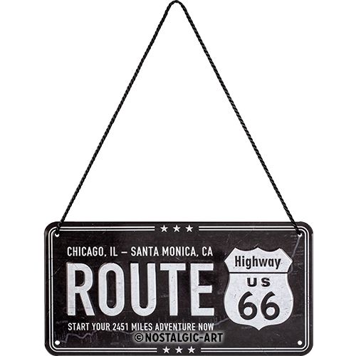 Route 66 Black - Nostalgic-Art Hanging Sign - 10 x 20cm