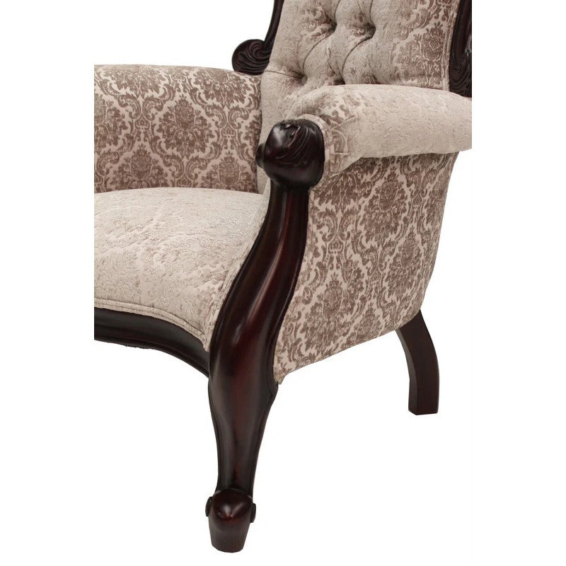 Royal Lounging Brocade Designer Chaise Sofa - Dark Mahogany