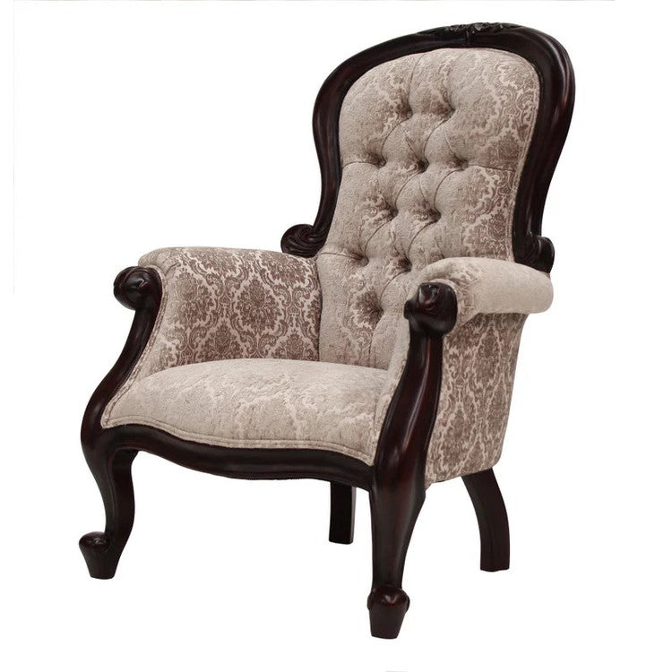 Royal Lounging Brocade Designer Chaise Sofa - Dark Mahogany