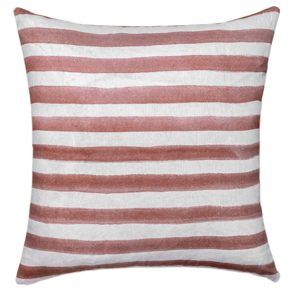 Rumi Striped Terracotta Linen Cushion - 50X50cms