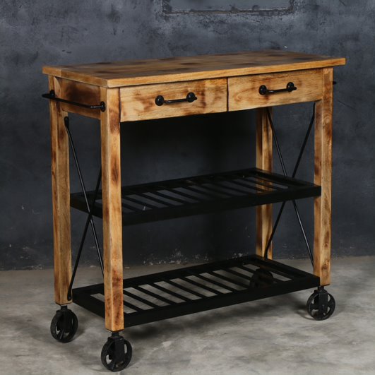 Rustic Appeal Hardwood Butler's Trolley