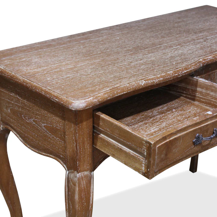 Rustic Chic Provincial Hall Table with 2 Drawers - Weathered Oak