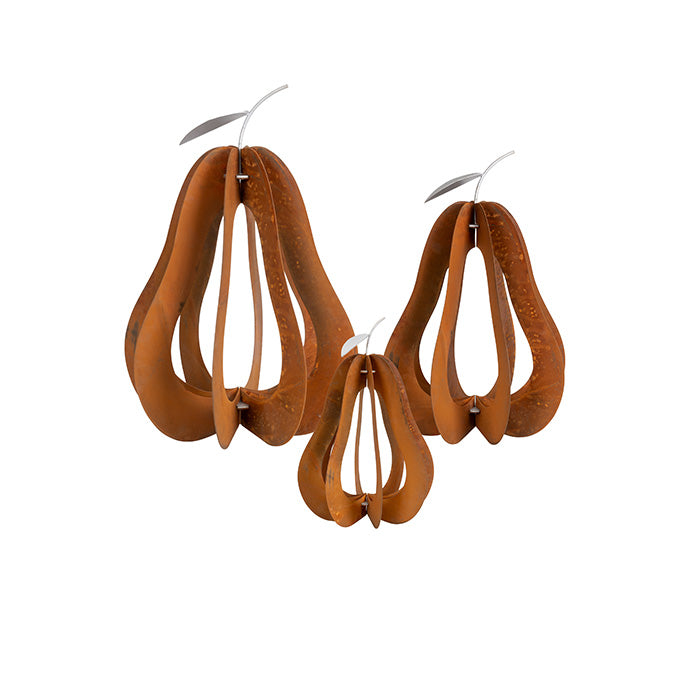 Rustic Garden Pear Sculpture Corten - Set of 3