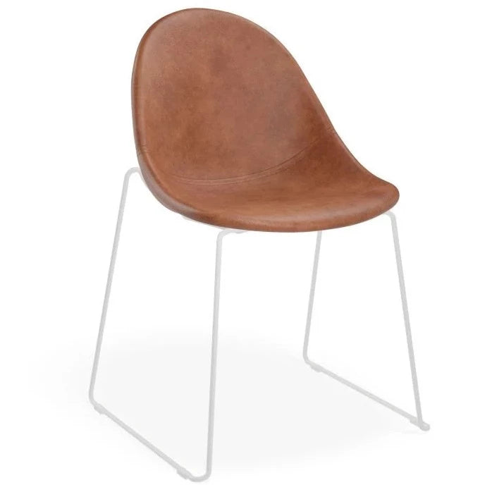 Rustic Vintage Brown Leather Sled Base - White Dining Chair