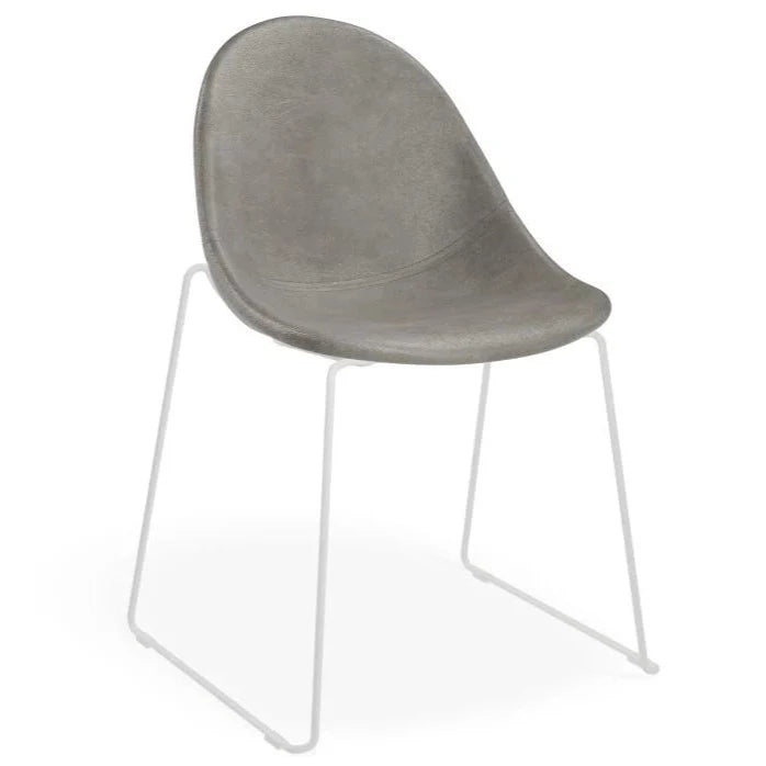 Rustic Vintage Grey Leather Sled Base - White Dining Chair
