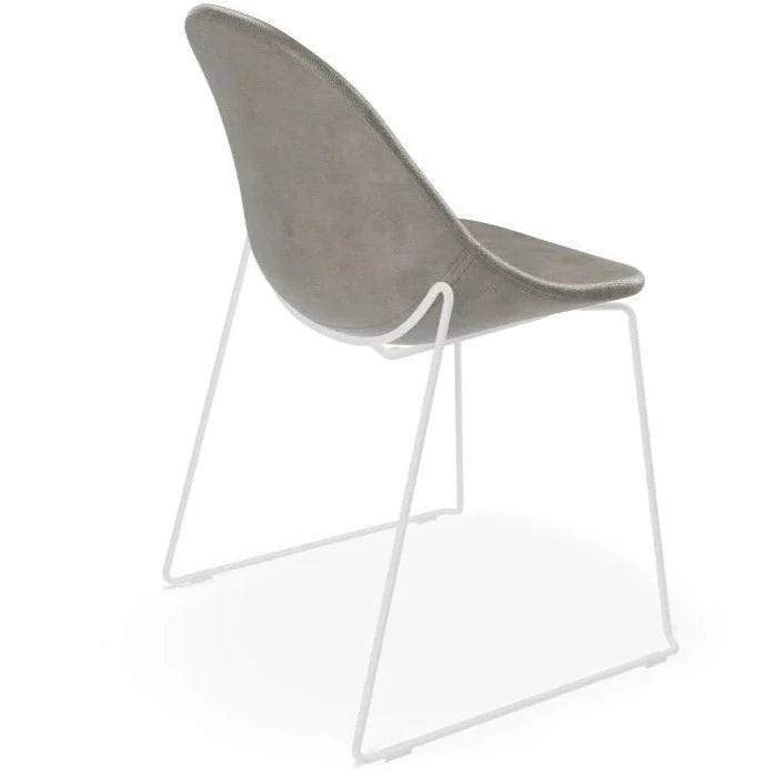 Rustic Vintage Grey Leather Sled Base - White Dining Chair