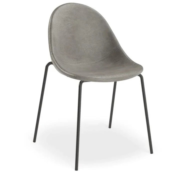 Rustic Vintage Leather Grey Seat 4 Post Base Dining Chair