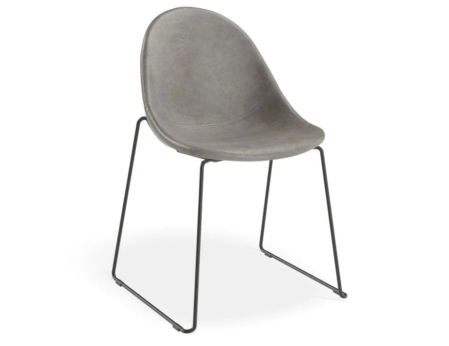 Rustic Vintage Leather Sled Base - Black Dining Chair