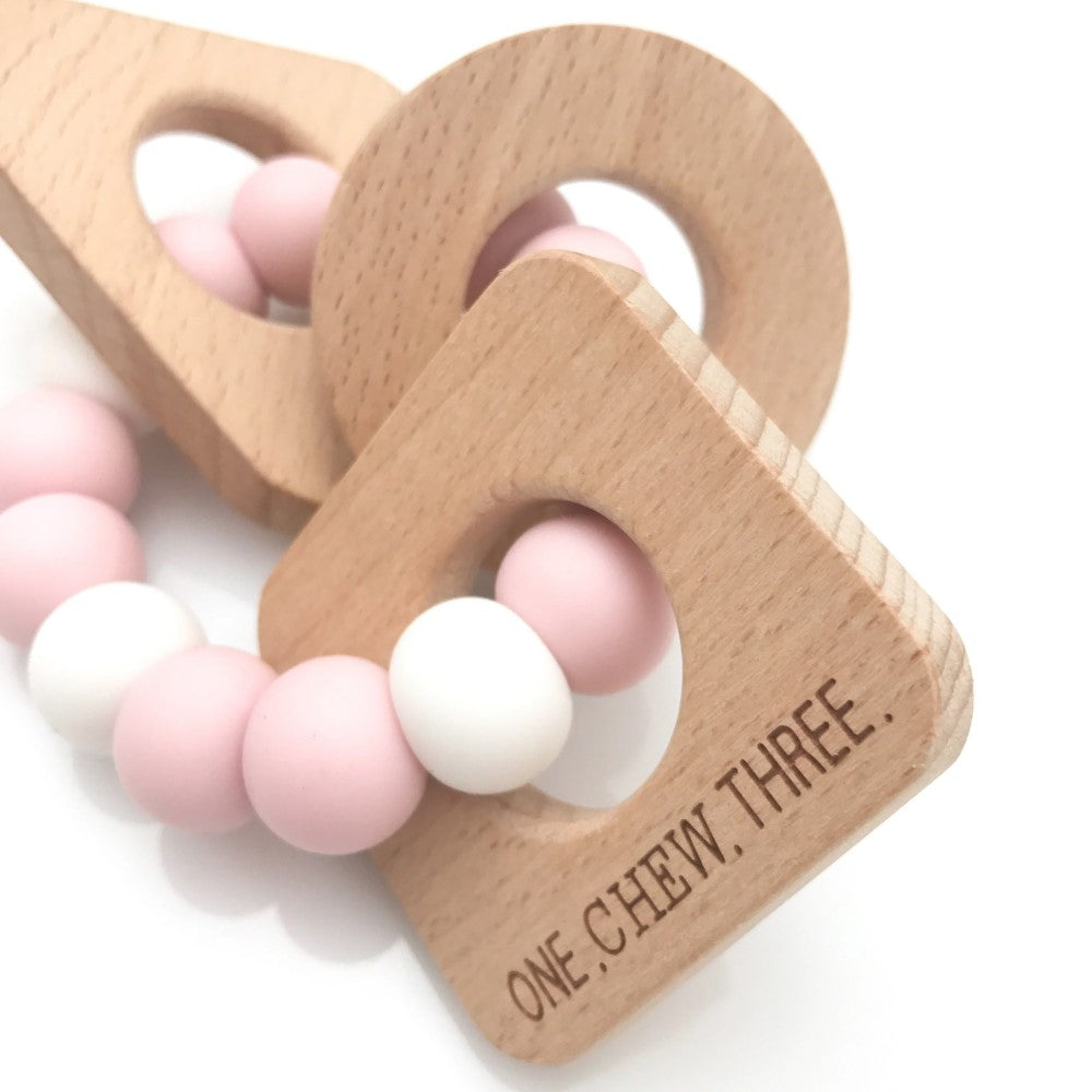 Personalised SHAPES Silicone and Wood Teether (Available in 6 Colours)