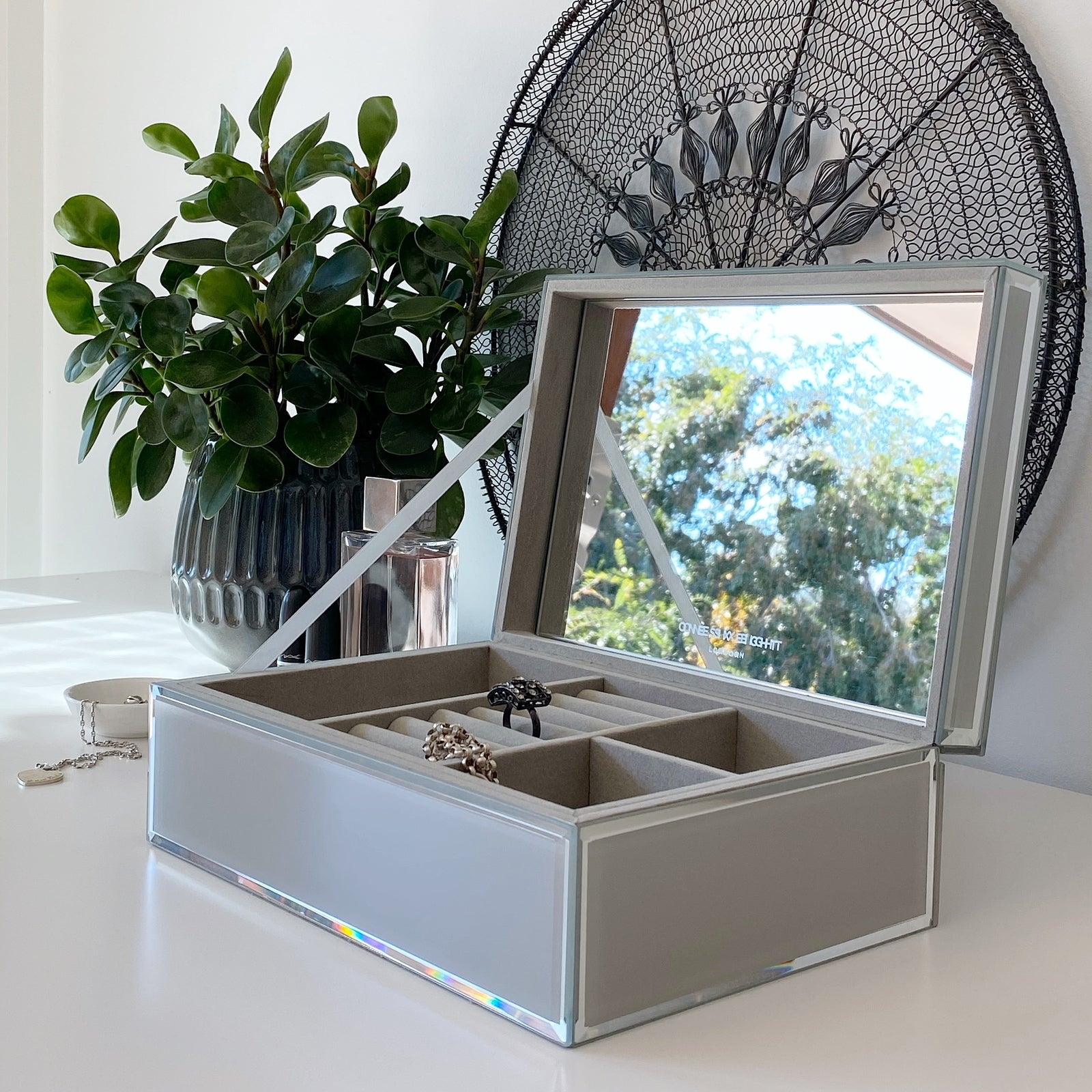 Personalised Selena Mirrored Jewellery Box Large Cool Grey
