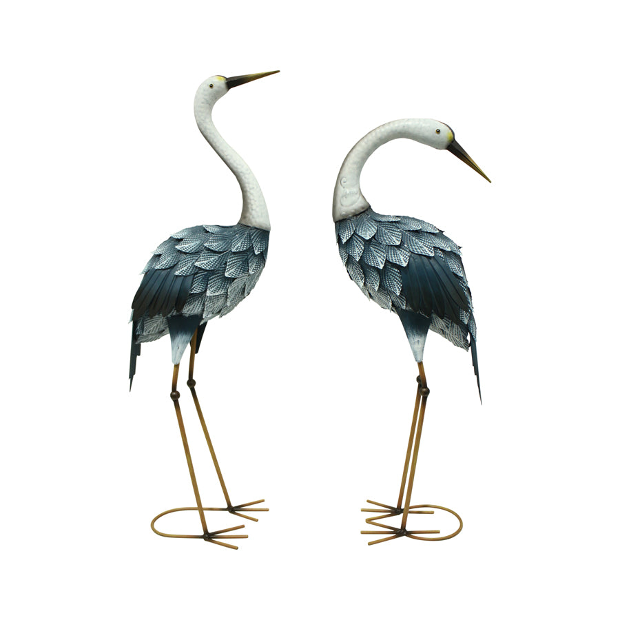 Set of 2 Garden Decor Metal Asst Blue Cranes