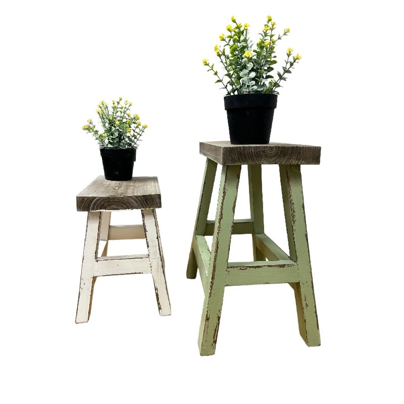 Set of 2 Nested Distress Finish Milking Stools