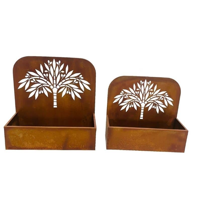 Set of 2 Nested Rust 'Tree' Wall/Floor Planters