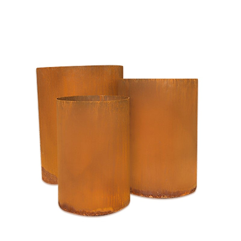 Set of 3 Corten Steel Outdoor Cylindrical Planters