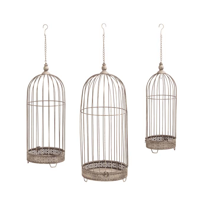 Set of 3 Rusty Metal Tall Garden Bird Cages