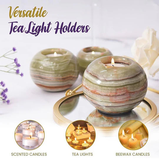 Set of 3 Soft Glow Elegant Tealight Candle Holder - Green