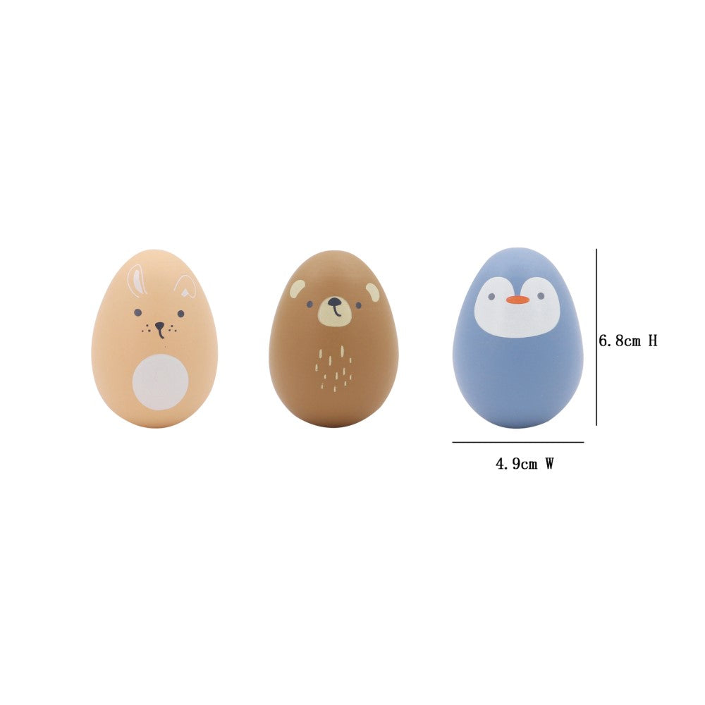 Set of 3 Wooden Animal Egg Toddlers Rattles