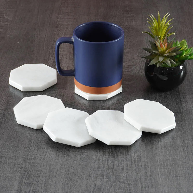Set of 6 Octagonal Marble Coasters (Available in 4 Colors)