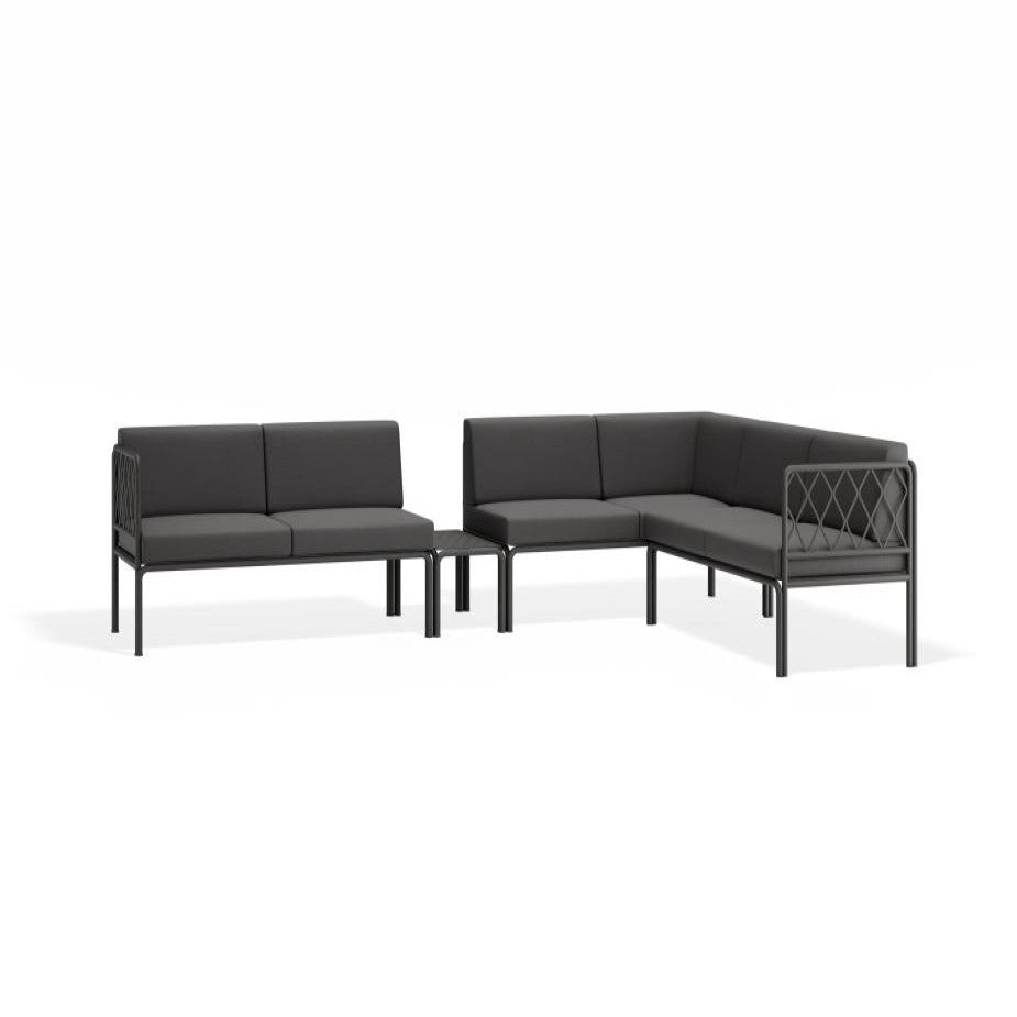 Outdoor J-Configuration Design Lounge Sofa with Cushion - Charcoal