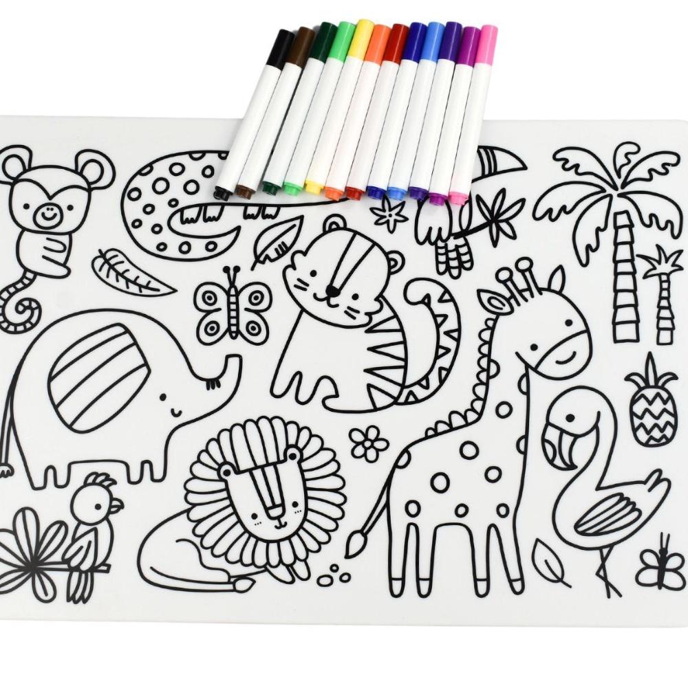 Reusable Silicone Jungle Animals Drawing Mat
