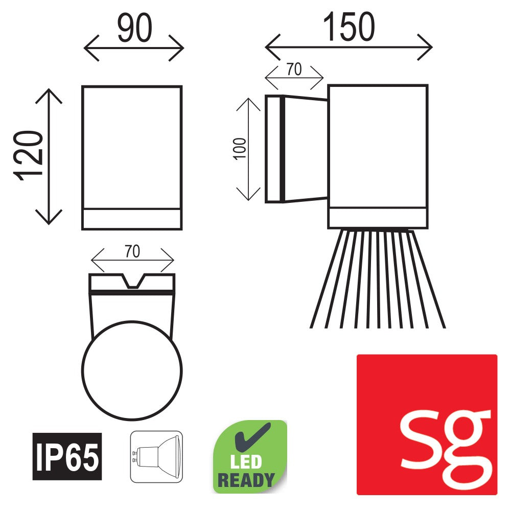 Single SG Quality Outdoor Wall Light 12cms