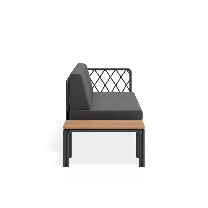 Sleek Comfort 2-Seater Sofa - Sandy Grey Cushion with Teak Top