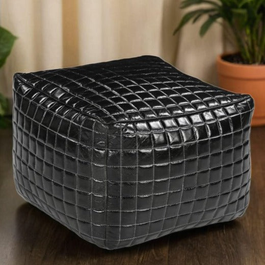 Sleek Premium Black Leather Ottoman
