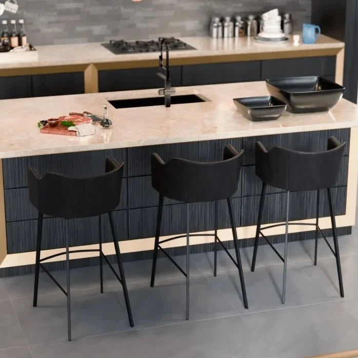 Sleek Vintage Black Fabric High Stool (Available in 2 Sizes)